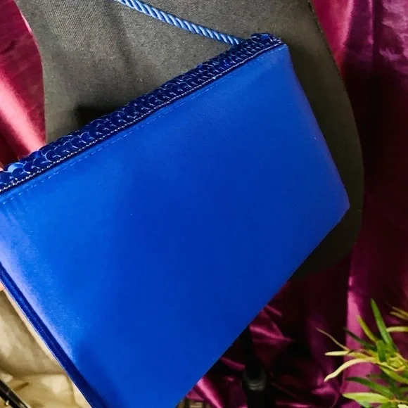 Royal Blue Sequin Evening Bag with Strap - Picture 4 of 4